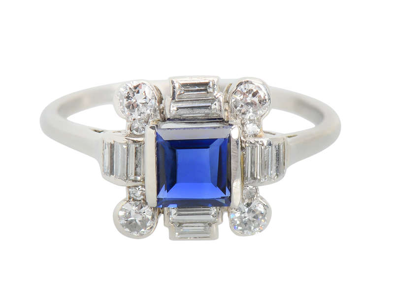 Deco Delight - Sapphire Baguette Diamond Ring