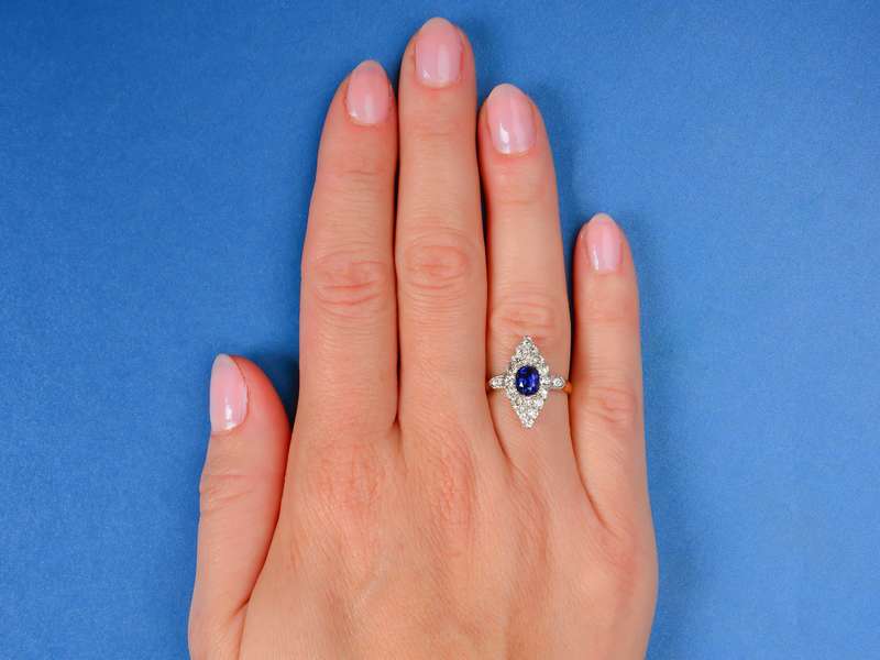 Edwardian Fine Sapphire Diamond Marquise Ring