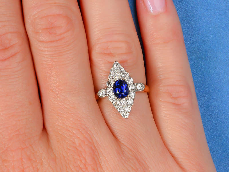 Edwardian Fine Sapphire Diamond Marquise Ring