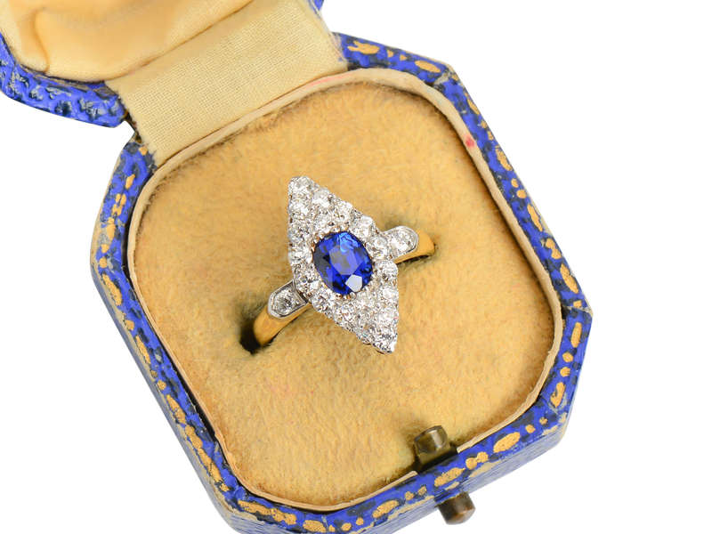 Edwardian Fine Sapphire Diamond Marquise Ring