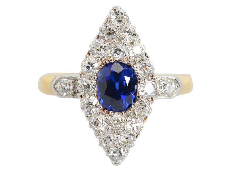 Edwardian Fine Sapphire Diamond Marquise Ring