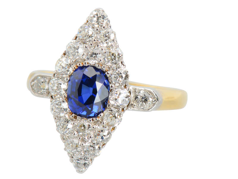Edwardian Fine Sapphire Diamond Marquise Ring