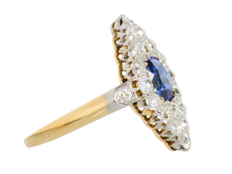 Edwardian Fine Sapphire Diamond Marquise Ring