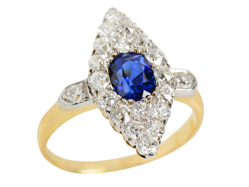Edwardian Fine Sapphire Diamond Marquise Ring