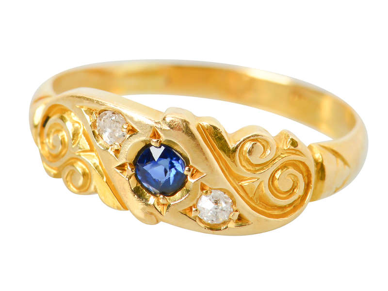 Antique Edwardian Sapphire Diamond Ring c. 1910