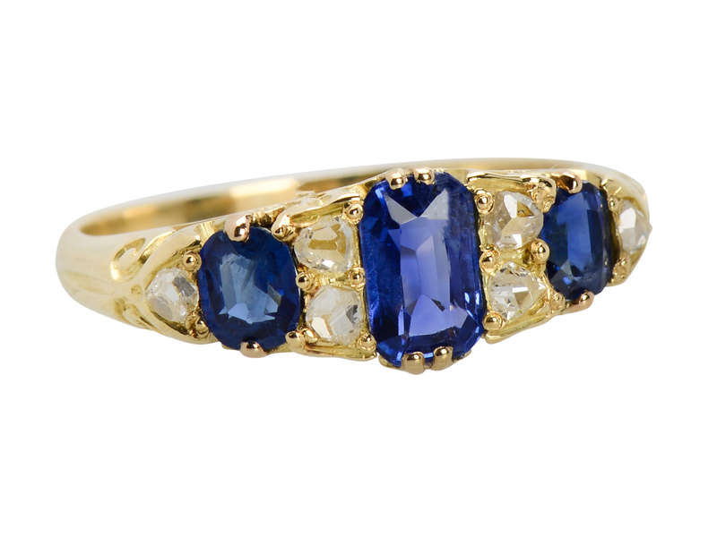Edwardian Antique Sapphire Diamond Trilogy Ring