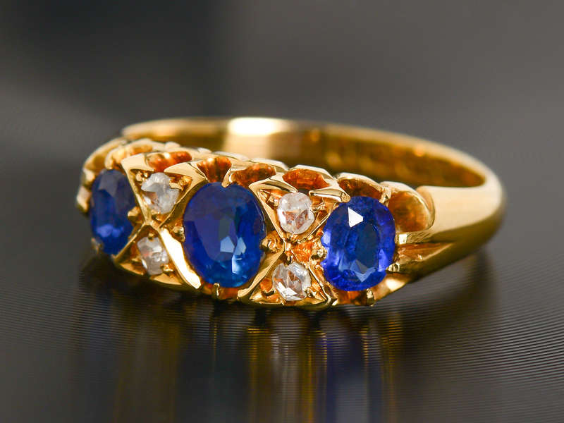 Antique Sapphire Diamond Trilogy Ring Dated 1901