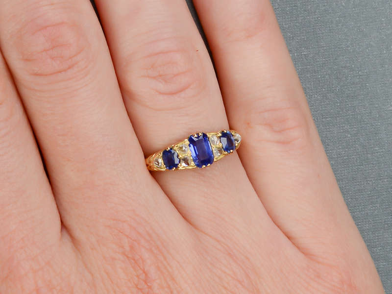 Edwardian Antique Sapphire Diamond Trilogy Ring
