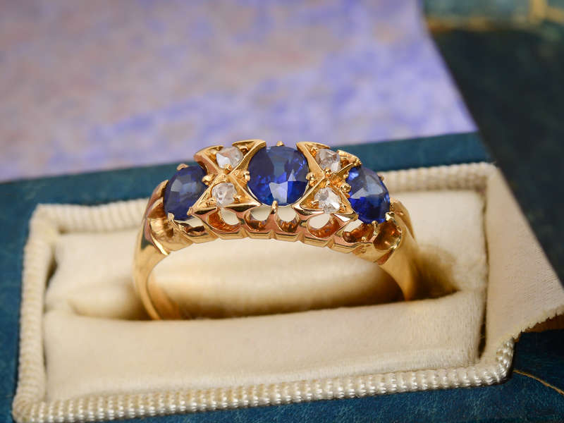 Antique Sapphire Diamond Trilogy Ring Dated 1901