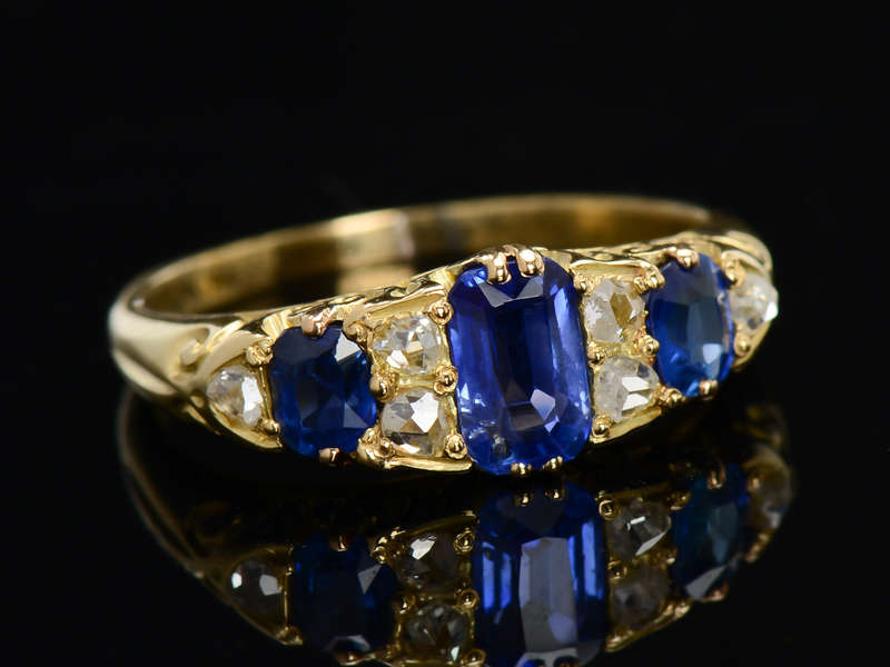 Edwardian Antique Sapphire Diamond Trilogy Ring