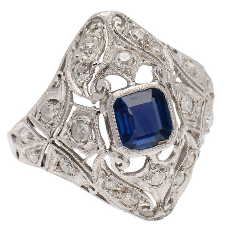 Petit Point - Sapphire Diamond Platinum Ring