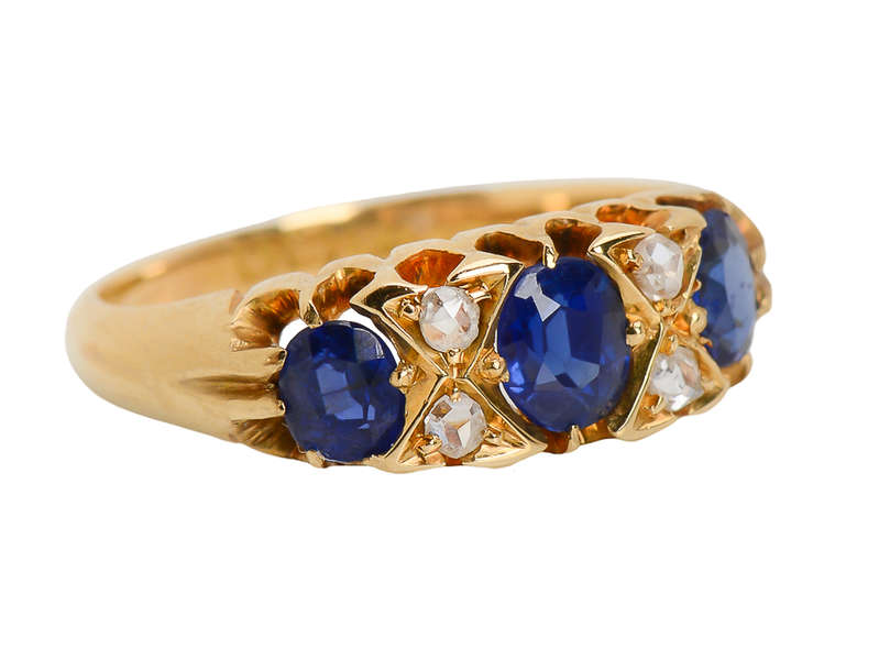 Antique Sapphire Diamond Trilogy Ring Dated 1901