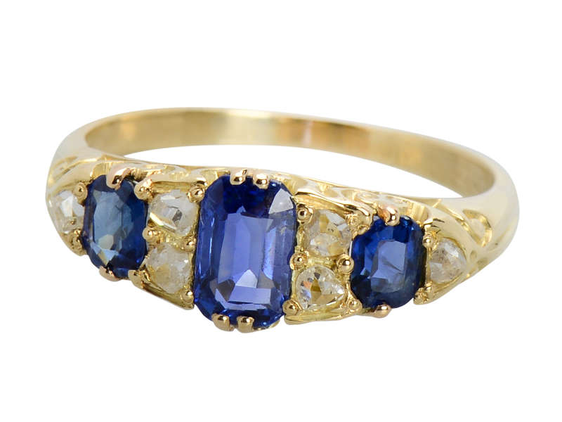Edwardian Antique Sapphire Diamond Trilogy Ring