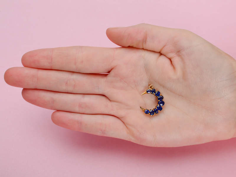 Brazen Blues  - Sapphire Crescent Moon Pendant