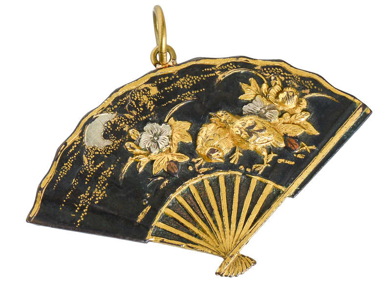 Orientalism - Shakudo Mixed Metal Fan Pendant