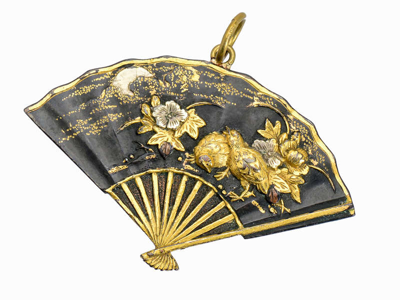 Orientalism - Shakudo Mixed Metal Fan Pendant