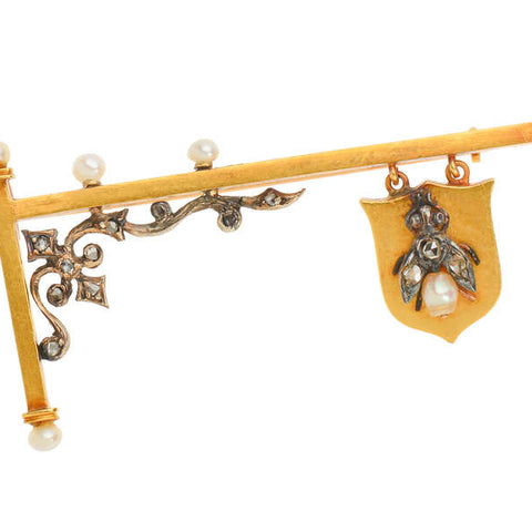 Victorian Whimsy - Signpost Brooch with Fly