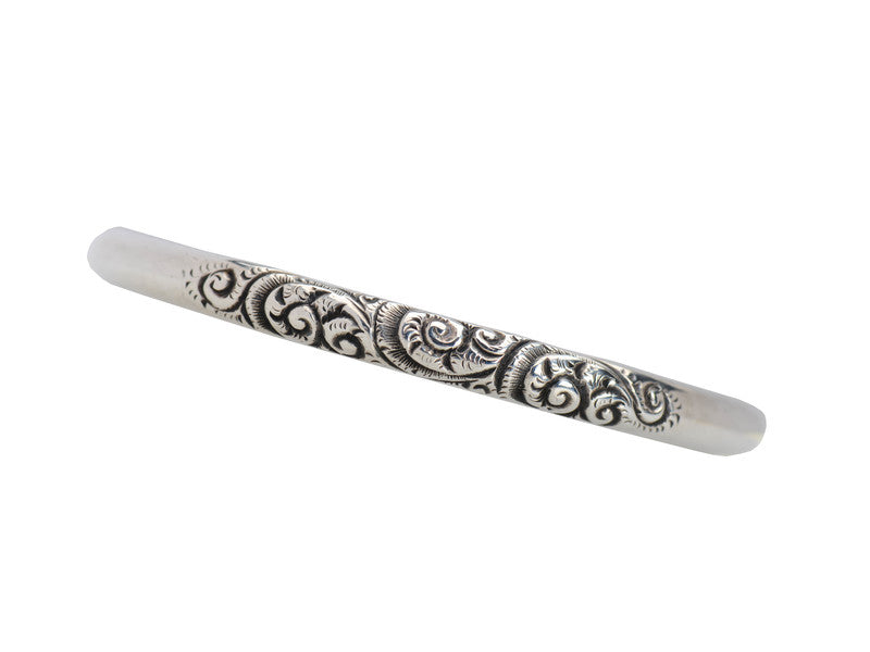 Scrolling Silver Round Bangle Bracelet