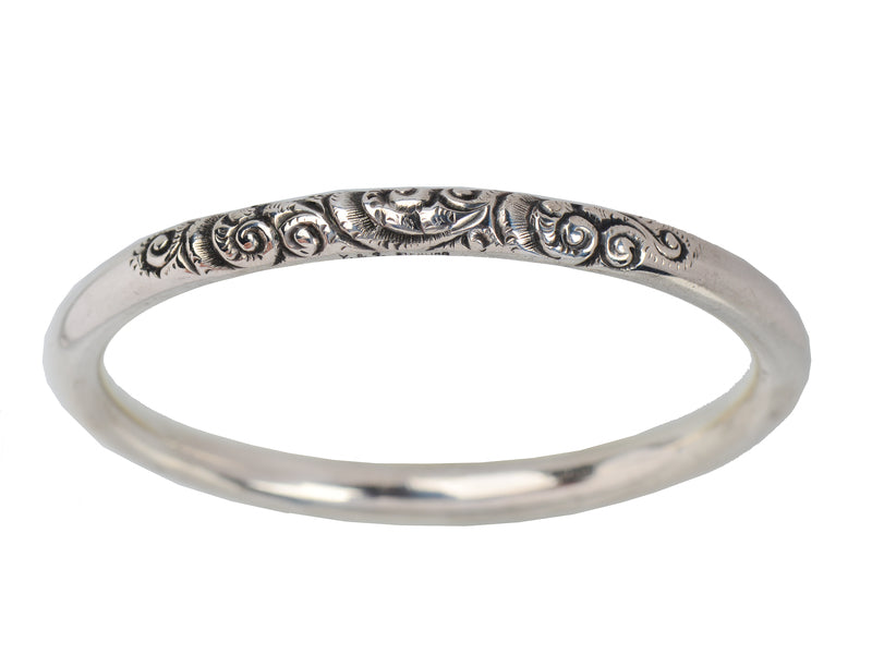 Scrolling Silver Round Bangle Bracelet