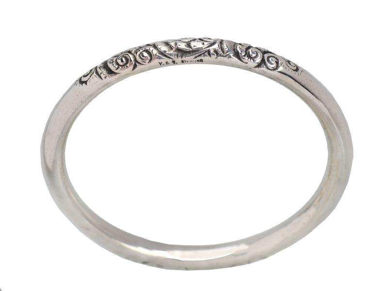 Scrolling Silver Round Bangle Bracelet