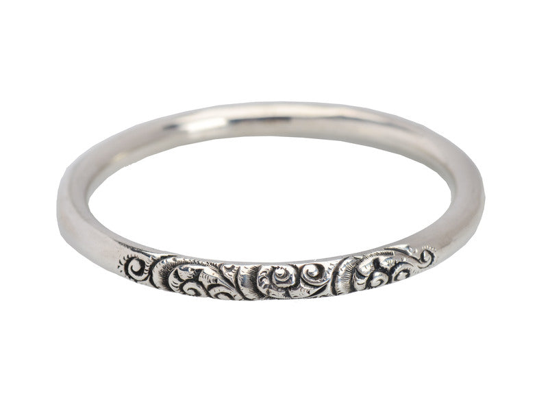 Scrolling Silver Round Bangle Bracelet