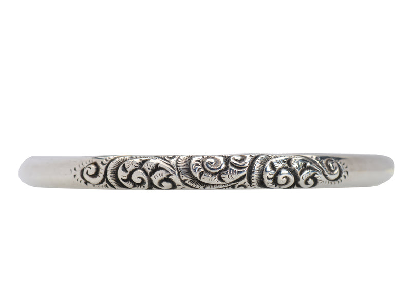Scrolling Silver Round Bangle Bracelet