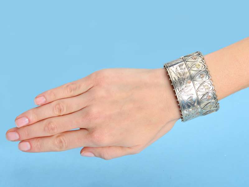 Superb Silver Victorian Bangle with Gold