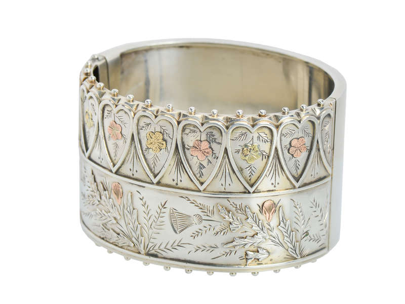 Superb Silver Victorian Bangle with Gold
