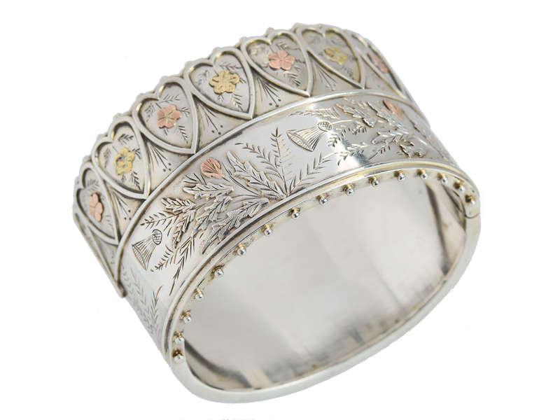 Superb Silver Victorian Bangle with Gold