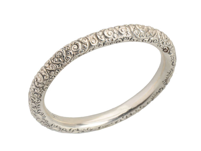 Antique Sterling Silver Repouss Bangle with Initials