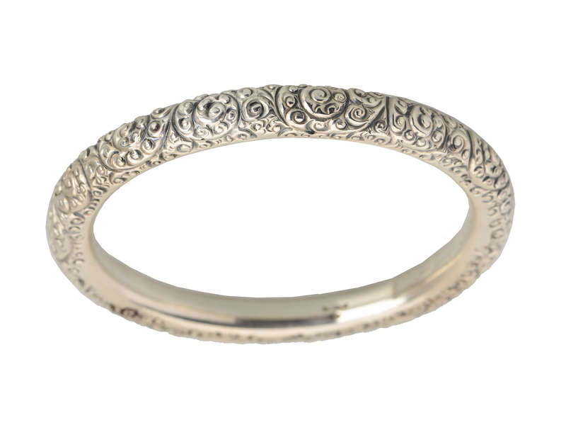 Antique Sterling Silver Repouss Bangle with Initials