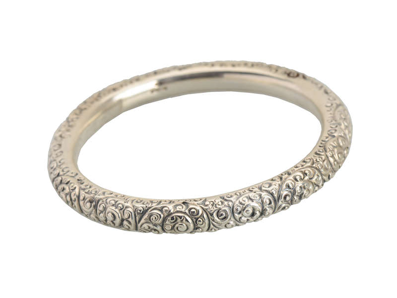 Antique Sterling Silver Repouss Bangle with Initials