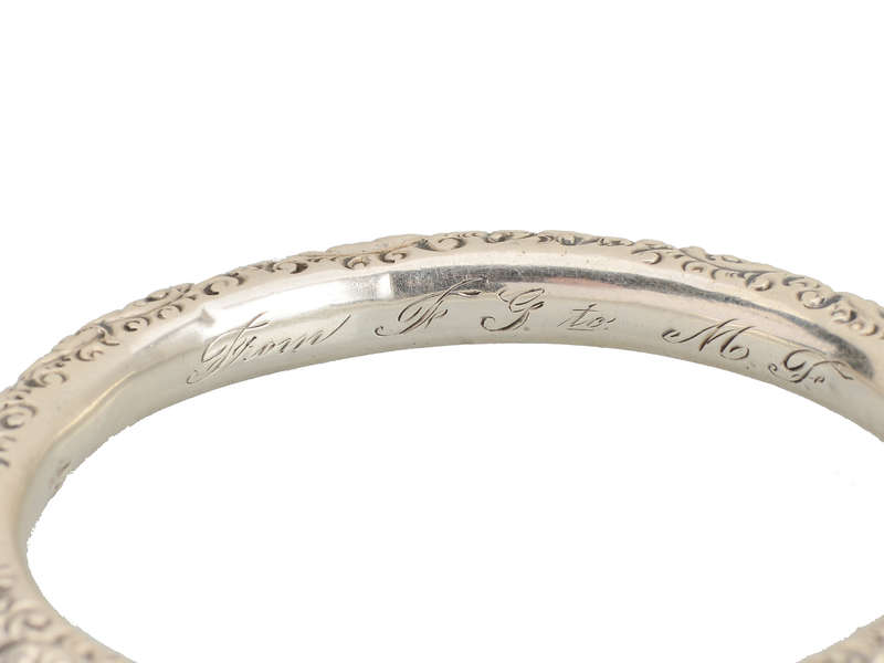 Antique Sterling Silver Repouss Bangle with Initials