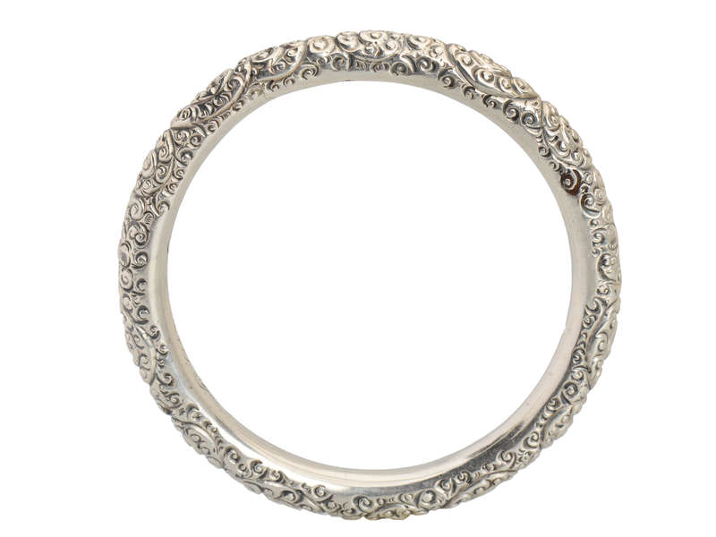 Antique Sterling Silver Repouss Bangle with Initials