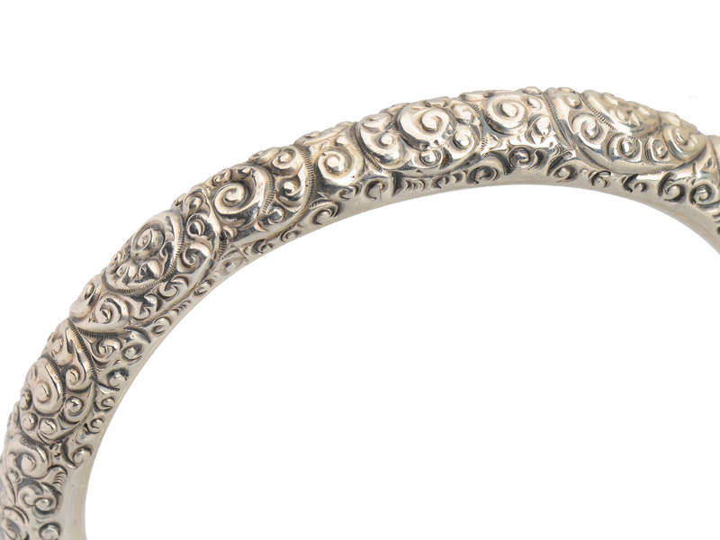 Antique Sterling Silver Repouss Bangle with Initials