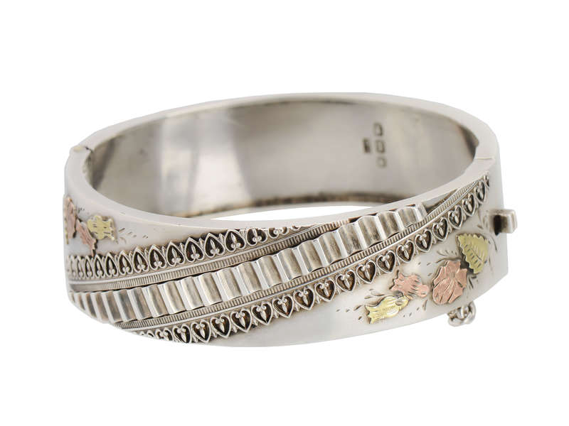 Victorian Silver & Gold Bangle Bracelet of 1886