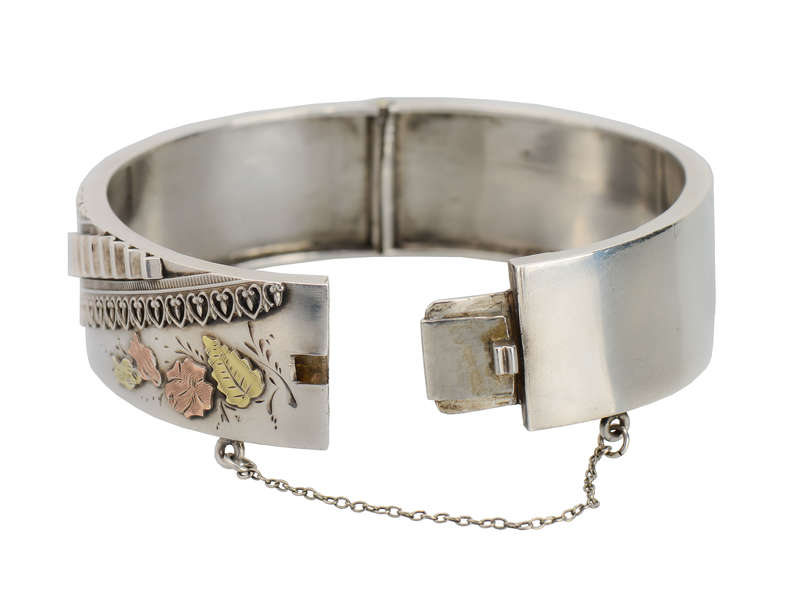 Victorian Silver & Gold Bangle Bracelet of 1886