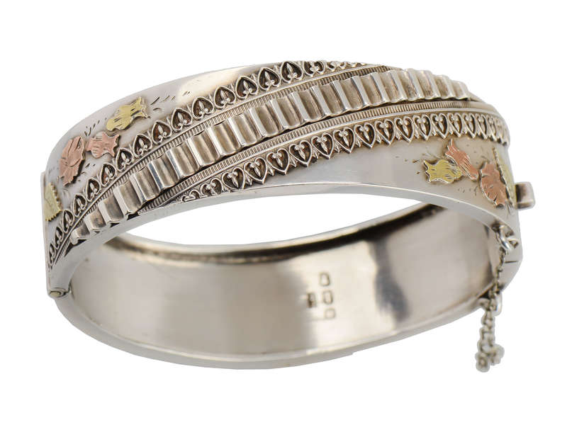 Victorian Silver & Gold Bangle Bracelet of 1886