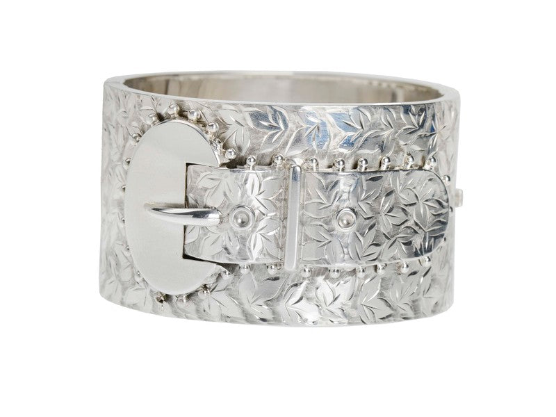 Wide Victorian Buckle Bracelet in Silver