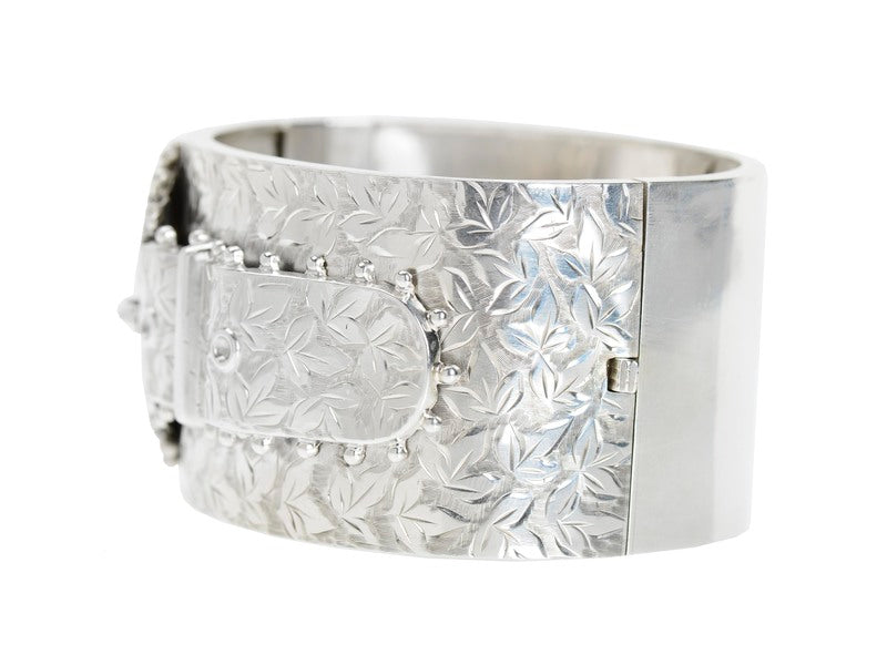Wide Victorian Buckle Bracelet in Silver