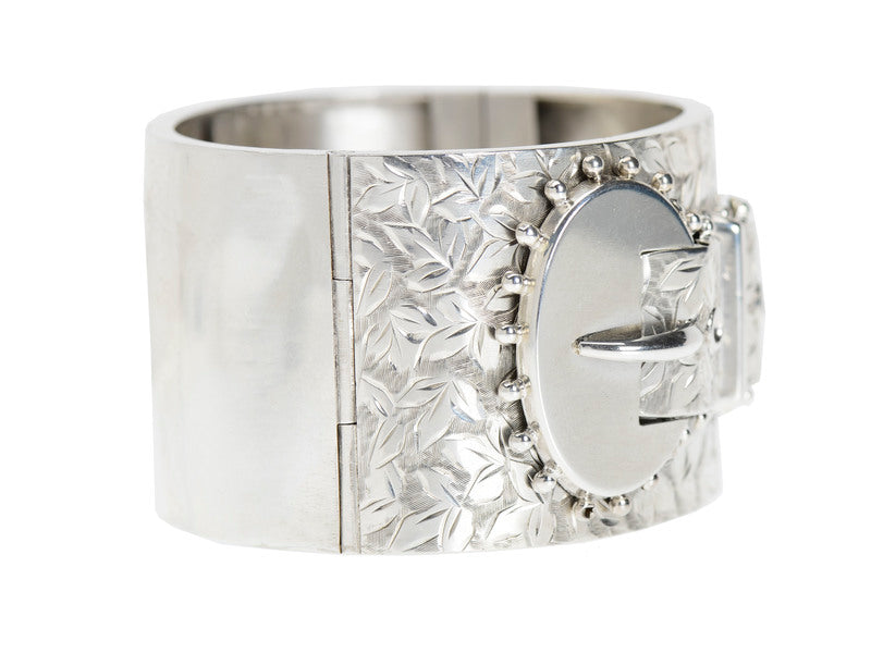 Wide Victorian Buckle Bracelet in Silver