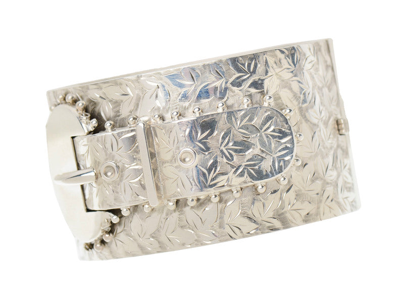 Wide Victorian Buckle Bracelet in Silver