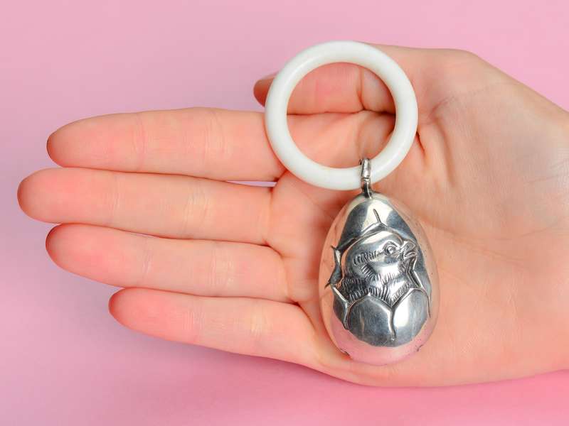 Which Came First? Chick & Egg Sterling Baby Rattle