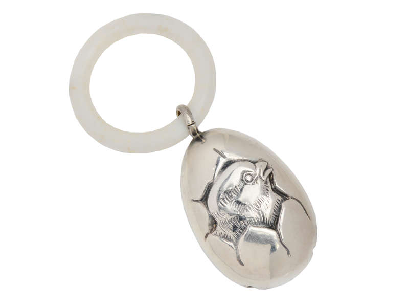 Which Came First? Chick & Egg Sterling Baby Rattle