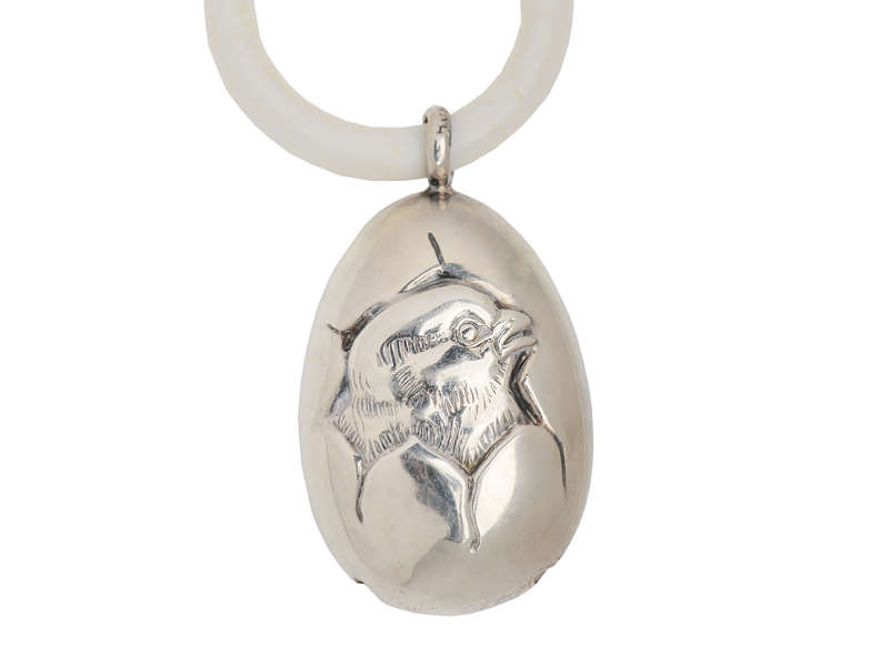 Which Came First? Chick & Egg Sterling Baby Rattle