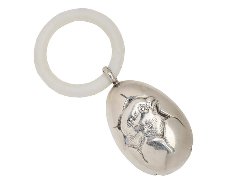 Which Came First? Chick & Egg Sterling Baby Rattle