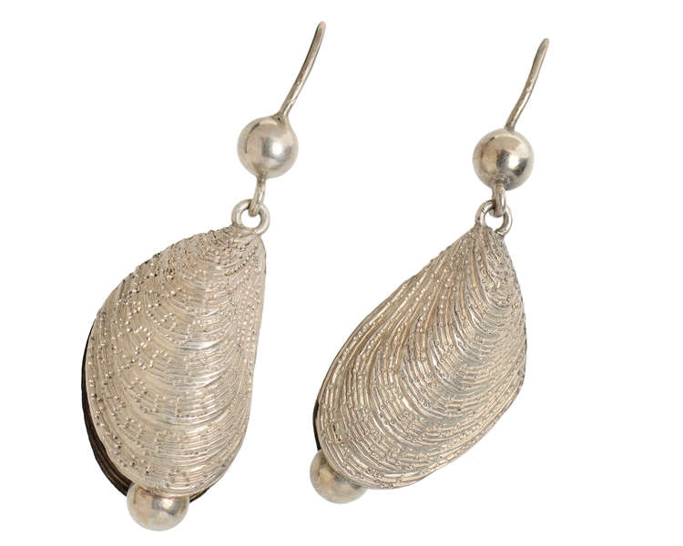 Mussel Shell & Pearl Victorian Silver Earrings