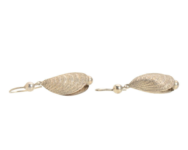 Mussel Shell & Pearl Victorian Silver Earrings