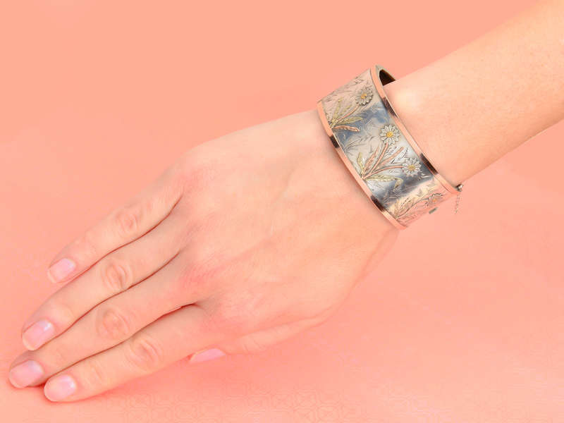Victorian Sunflower Silver Bangle Bracelet