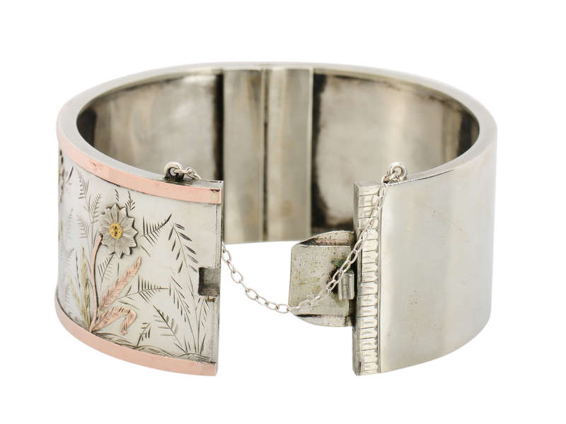 Victorian Sunflower Silver Bangle Bracelet